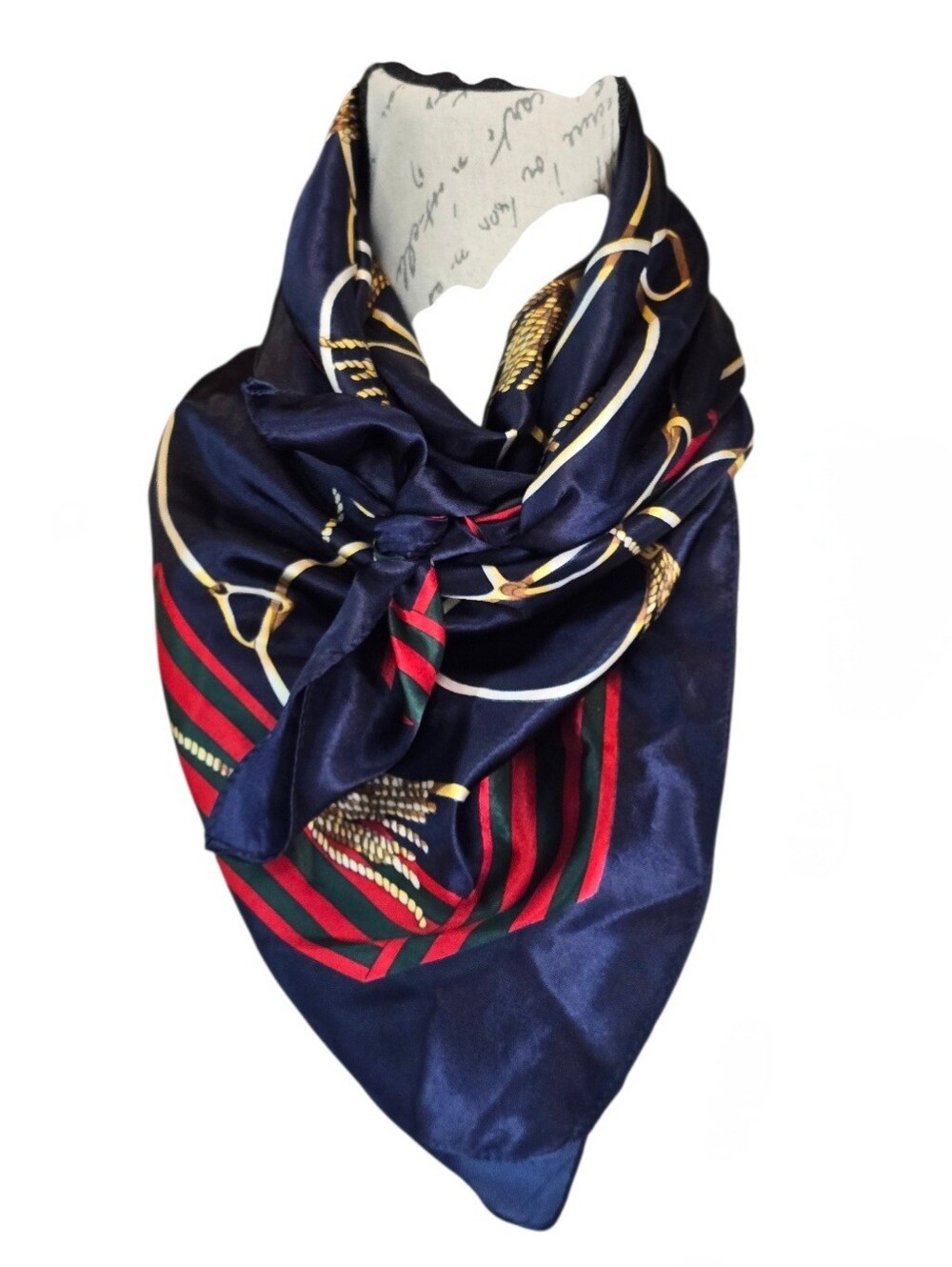 Equestrian Pattern Navy Blue Red Gold Square Fashion Scarf